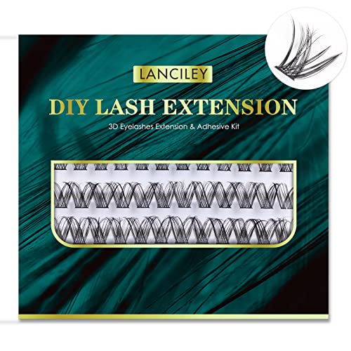 Lanciley Individual Lashes 45 Clusters Lashes C Curl DIY Eyelash Extension Kit at Home for Make-up Beginner False Eyelashes with Eyelash Glue Twe