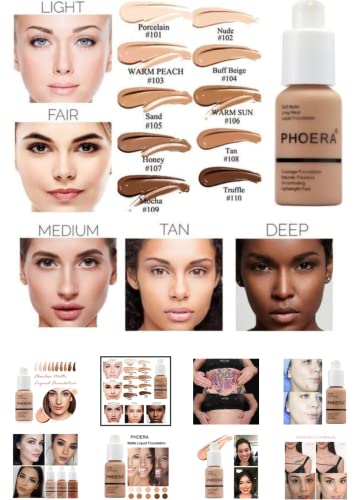 EZ BUYS UK PHOERA Full Coverage Foundation and Makeup Concealer, 24HR Lightweight Soft Matte Poreless Liquid Foundation - Oil-Control Formula - S