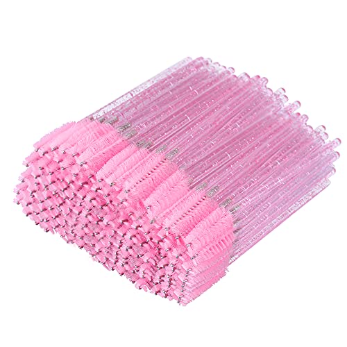 GCQQ 50Pcs Eyelash Wands Disposable, Crystal Mascara Wands Pink, Spoolies Eyelash Brushes for Lash Extensions, Eyebrow Separate