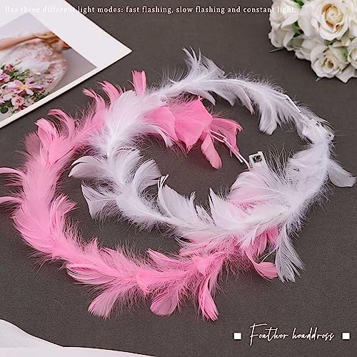 Edary Light Up Headband LED Feather Headbands Luminous Festival Hair Piece Party Hair Accessories for Women and Girls(Pack of 2)