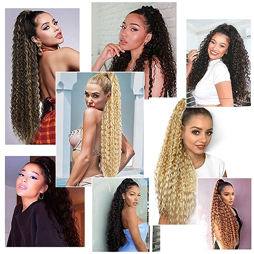Drawstring Ponytail Extension, 30 inch Long Curly Ponytail Hair Extension Synthetic Hairpiece for Women(1B#, 30 inch)