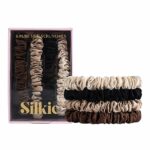 SILKIE x4 Set 100% Pure Mulberry Silk Black Brown Skinny Scrunchies Travel Pouch Everyday Hair Ties Elastics Hair Care Ponytail Holder No Damage