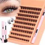DIY Lash Extension Kit Cluster Lashes Kit Natural Fluffy Look Lash Clusters Lash Bond and Seal Strong Hold Individual Lashes 10-16MM False Eyelas