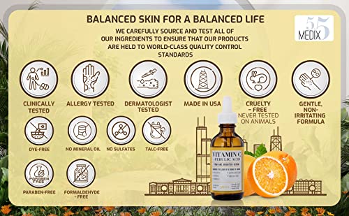 Medix 5.5 Vitamin C Serum with Glycolic Acid, Ferulic Acid and Lactic Acid. Skin Face Serum for Dark Spots, Wrinkles, Skin Discoloration, and Dry