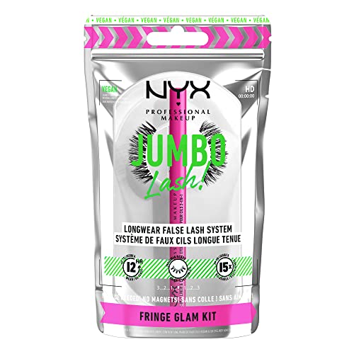 NYX Professional Makeup False Lashes, Long-lasting 12h Wear, Invisible Bands, Re-Usable up to x15, Vegan Lashes, Jumbo Lash!, Fringe Glam