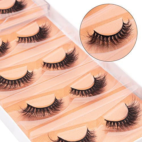 DYSILK 5 Pairs 6D Lashes Faux Mink Eyelashes Cat Eye Fluffy Natural Look False Eyelashes Long Lashes Pack Mink Lashes Soft Reusable Eye Lashes |C