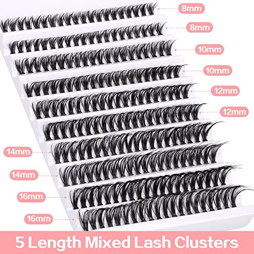 DIY Lash Extension Kit 200pcs Lash Clusters with Bond and Seal Individual Lashes Kit Cluster Lashes Wispy C D Curl False Eyelash Clusters by Ruai