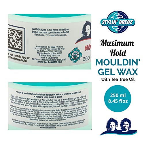 Stylin' Dredz Moulding Strong Maximum Hold Gel Wax with Tea Tree Oil Hair Care for Dreadlocks 250 ml