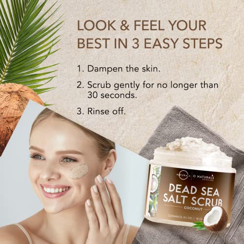 O Naturals 510g Ultra Hydrating Coconut Dead Sea Salt Scrub - Skin Smoothing Body Scrub Exfoliator & Foot Scrub, Body Exfoliator & Exfoliating Fa