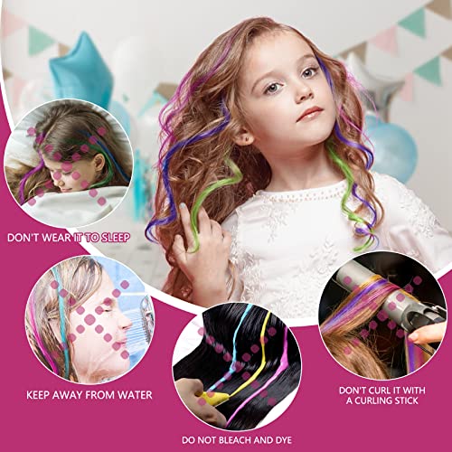 HQCM 36 Pcs Kids Hair Extensions with Hair Clips, Rainbow Braid Hair Extension, Girls' Hair Accessories Color Clip Hair Extension, for Parties an