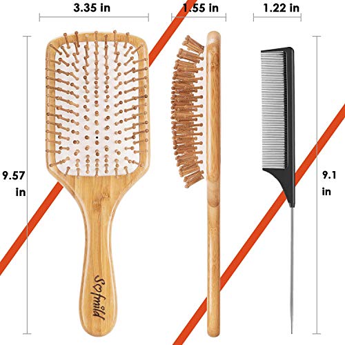 Hair Brush, Eco-Friendly Natural Wooden Bamboo Paddle Hairbrush for Long Short Curly Thick Thin Hair for Men Women Kids, Massaging Scalp, Reducin