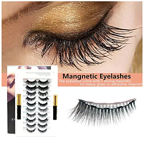 Magnetic Eyeliner and Eyelash Kit,10 Pairs Reusable Magnetic False Eyelashes,Waterproof Long Lasting Magnetic Eyeliner With FREE Tweezer For Use