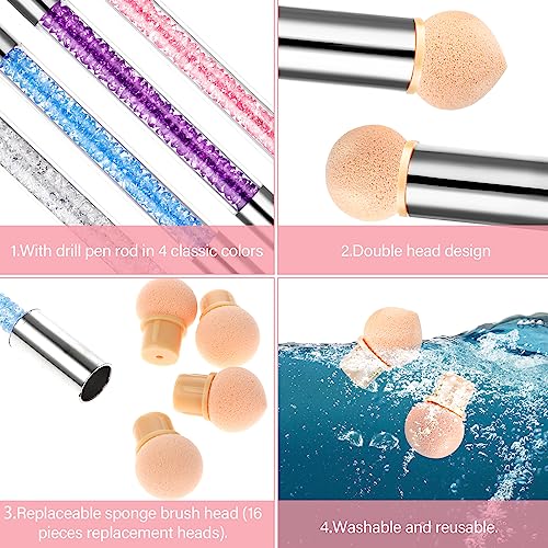 Prasacco 4 Pieces Nail Sponge for Ombre Sponge Nail Brush Gradient Nail Brush Double Head Sponge Nail Art Tool with 16 Pieces Replacement Head Na