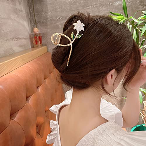 Large Metal Hair Clips Tulip Hair Clips Flower Hair Claw Clips Women Nonslip for Thicken Hair Curly Straight Long Hair - 2PCS (Tulip + lily)