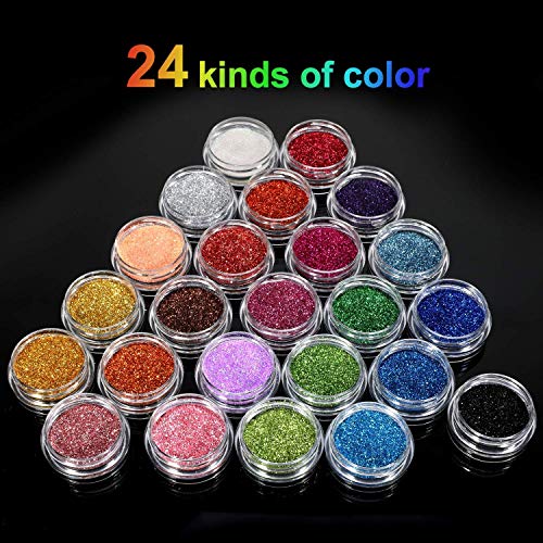 Glitter Tattoos Kit,Temporary Tattoo Set-24 Colors Glitter,135 Unique Stencil Body Nail Glitter Art Paint Birthday Party Gift for Girls Kids Teen