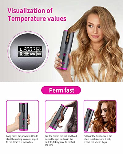 Rantizon Cordless Automatic Hair Curler Cordless Professional Hair Curlers with LCD Display Adjustable Temperature Setting USB Rechargeable Curli