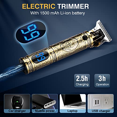 Hair Clippers Cordless Beard Trimmer Men Vintage T9 Fade Barber Machine Gold Zero Gap Electric Shape Up Professional Haircut with LCD USB Birthda