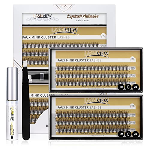 LASHVIEW DIY Eyelash Extension, Individual Lashes Kit,Cluster Lashes,Individual Lashes with Glue and Tweezers