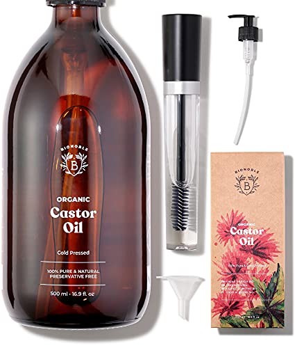 Bionoble Organic Castor Oil 200ml - 100% Pure, Natural and Cold Pressed - Lashes, Eyebrows, Body, Hair, Beard, Nails - Vegan and Cruelty Free - G