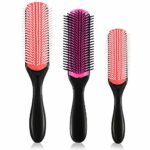 3 Pieces 9-Row Cushion Nylon Bristle Styling Brushes with Anti-static Rubber Pad Massage Hair Brush for Separating, Defining Curls, Blow-Drying,
