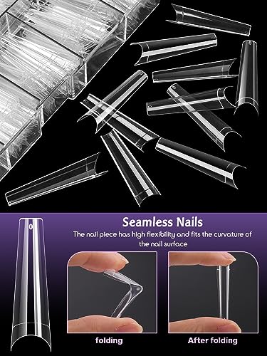 Kalolary Clear Extra Long False Nail Tips, 550PCS XXL Long Nail Tips Half Cover French False Nail Acrylic Fake Nail Tips with Box, for Nail Salon