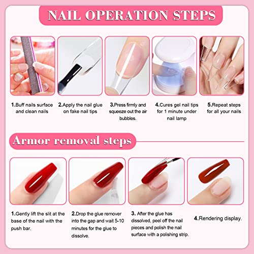 INPING Nail Glue, 6-In-1 Gel Nail Glue for Acrylic Nails Tips Extra Strong Nail False Nail Glue Artificial Bond Glue for Stick On Nails/Base Coat