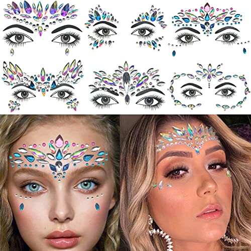 GLARYYEARS Face Gems, 10-Pack Face Jewels Temporary Tattoo Stickers, Face Jewelry Rhinestones Diamonds Crystals, Rave Accessories for Festival Ho