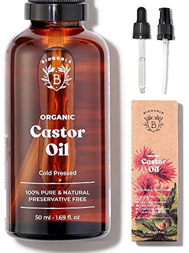 Bionoble Organic Castor Oil 50ml - 100% Pure, Natural and Cold Pressed - Lashes, Eyebrows, Body, Hair, Beard, Nails - Vegan and Cruelty Free - Gl