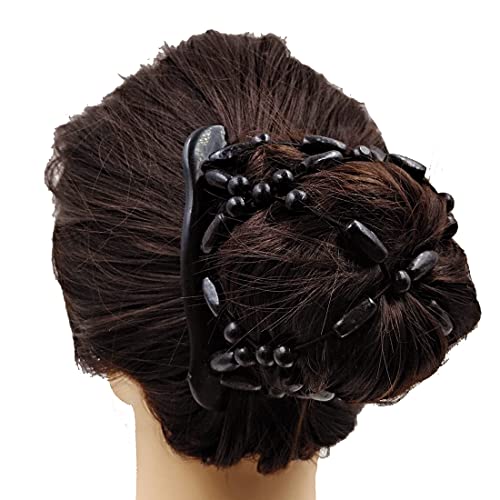 Beads Hair Combs Magic Elastic Hair Double Clips Magic Hair Comb Double Row Wooden Bead Hair Comb Stretchy Hair Comb Clip Hair Accessories for Gi