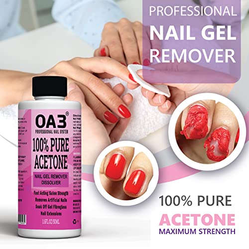 Pure Acetone Acrylic, Nail Polish, Nail Tip, Remover for UV/LED Gel Soak Off Nail Gel (50ML)