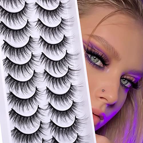 JIMIRE Cat Eye Eyelashes 10 Pairs Fake Eyelashes Fluffy Natural Look False Lashes 14mm Lashes Pack