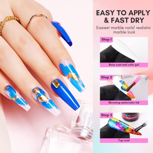 Makartt Blooming Gel Nail Polish 6 Colors Set, Nail Ink Magic Watercolor Blossom Red Pink Blue Green Marble Floral Print Nail Design