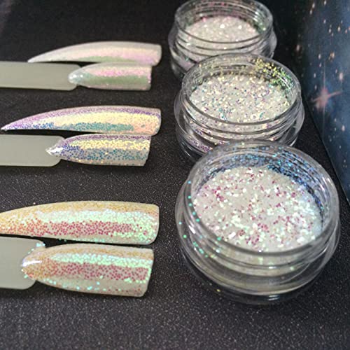 Nail Glitter Powder, 6 Color Chrome Nail Powder Aurora Pearl White Nail Powder Holographic Mermaid Mirror Effect Glitter Sequins for Nail Art Dec