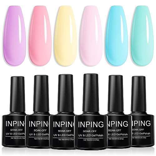 INPING Gel Nail Polish, 6 Colors Nude Gel Polish Bare Apricot Light Beige Natural Skin Dark Brown Popular Collection Soak Off UV/LED Lamp Manicur