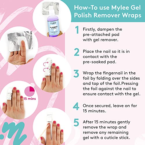 Mylee 100pcs Gel Nail Polish Remover Foil Wraps, Aluminium Foil Wraps with Pre-attached Lint-Free Cotton Pads for Fast & Gentle Soak Off Gel Poli
