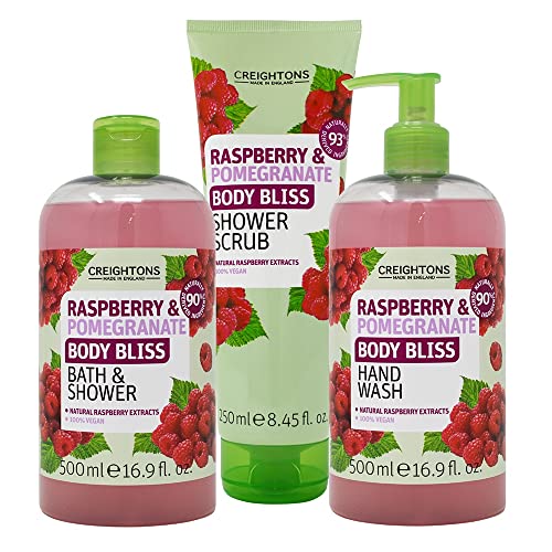 Creightons Body Bliss Raspberry and Pomegranate Shower Scrub (250 ml) - Revitalise Your Senses & Boost Your Energy with Juicy Extracts of Raspber