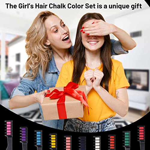 Hair Chalks for Girls, Hair Chalk Comb, 10 pcs Washable Hair Chalk Dye for Kids, Kids Makeup Sets for Girls, Girls Birthday Presents, for Birthda