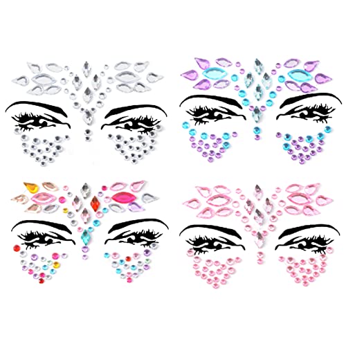 Face Gems Adhesive Glitter Face Jewels Tattoo Sticker Festival Gems Rave Party Body Make Up Body Jewels (4 PCS Gold (Z4ZAKGOL-A))