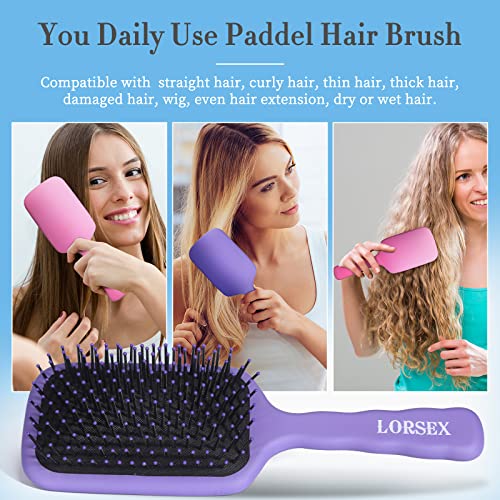 LORSEX 2 Pack Hair Brush, Large Detangling Paddle Hairbrush for Women Men and Kids, Great on Wet/Dry Hair Smoothing Massaging Detangling (Pink-Pu