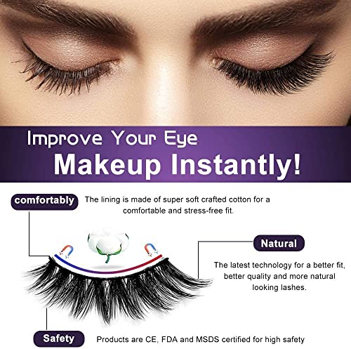 Magnetic Eyelashes with Eyeliner,2 Tubes of Magnetic Eyeliner and Updated 5 Pairs Magnetic Eyelashes Natural Look, Reusable Magnetic Lashes with