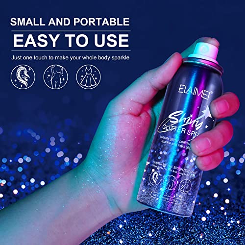 Glitter Spray - Temporary Shiny Glitter Spray for Body, Hair, Face and Clothing, Waterproof Hairspray, Shimmer Silver Powder for Prom, Festival R