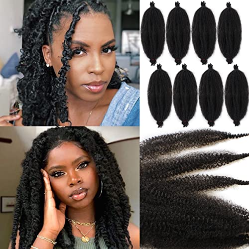 Leeven 16 Inch Pre Separated Springy Twist Hair for Afro Marley Locs 8 Packs Pre-Fluffed Popping Spring Twist Crochet Hair for Distressed Locs Af