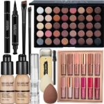 All in One Makeup Kit, Includes 40 Colors Eyeshadow Palette, SIGHTLING Foundation & Face Primer, Winged Eyeliner Stamp, Lipstick Set, Eyebrow Soa