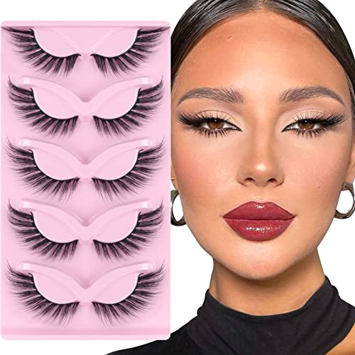Parriparri False Eyelashes Fluffy Fox Eye Lashes L Curl Sexy Cat Eye Eyelashes Soft Winged Angel Fake Lashes Wispy Lightweight Faux Mink Lashes (