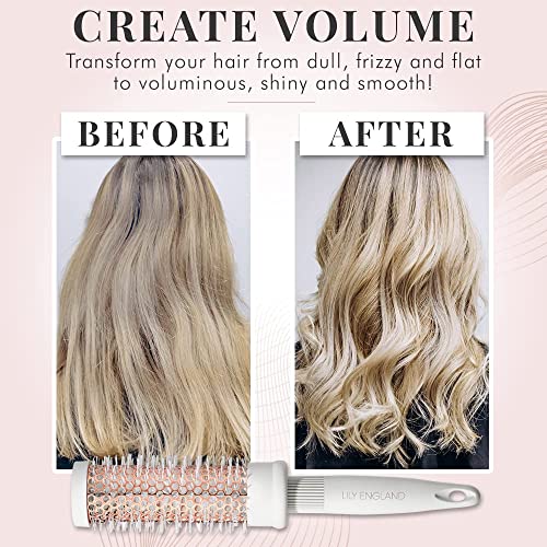 Round Brush Set for Women - Round Barrel Hair Brushes and Tail Comb for Blow Drying - Blow Dry Hairbrush For Women - White & Rose Gold by Lily En