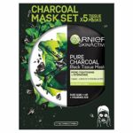 Garnier Charcoal and Algae Purifying Tissue Mask, Hydrating Tissue Face Sheet Mask for Enlarged Pores Pack of 5
