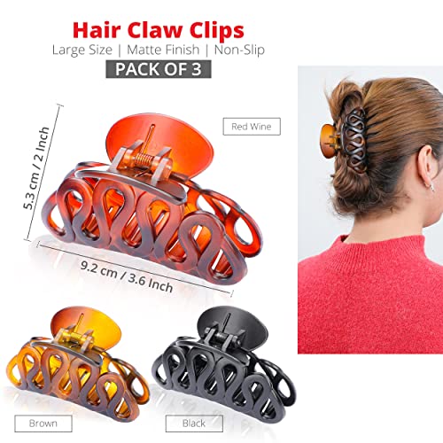 Hair Clips for Thick Hair, 3.6" Hair Claw Clips Strong Hold Hair Clips for Women Thick Thin Hair 3PCS (Matte)
