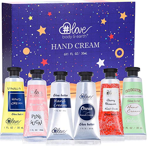 Shea Butter Hand Cream Set- Body & Earth Love Pack of 6 Advanced Repair Hand Cream for Rough&Dry Hands, Non-greasy 6 Plant Fragrances, Birthday G