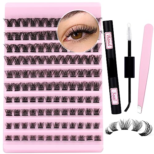 DIY Lash Extension Kit Cluster Lashes 240pcs Lash Cluster Individual Eyelash Extension Kit Natural D Curl Cluster Lash with Lash Bond and Seal, A