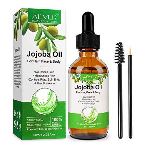 Organic 60ML-Jojoba Oil 100% Pure for Face, Nails, Natural Colorless Odorless Jojoba Oil Cold Pressed Unrefined-Hair Growth Oil Improve for Dry D